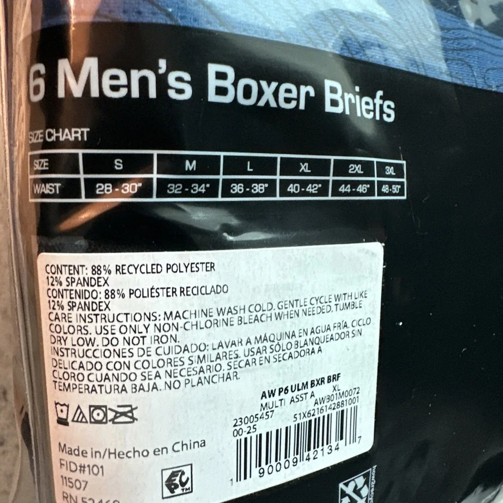 Athletic Works Mens 6 Pack Ultra Lite Mesh Boxer Briefs XL 40-42 Blue Gray Black